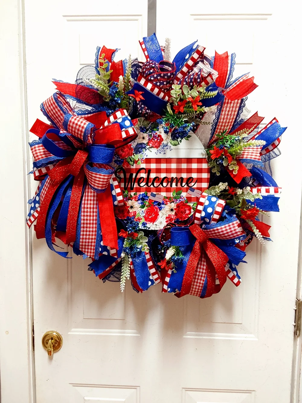 Welcome Patriotic Red Blue Decorative Door Wreath by